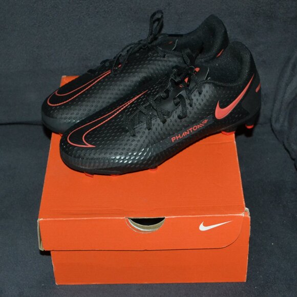 Nike Jr Phantom Gt Academy Chili Red Smokey Grey Cleats Shoes Size 5Y - Picture 1 of 8